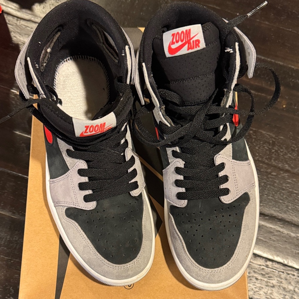 Jordan Black and Gray Sneakers with Red Accents